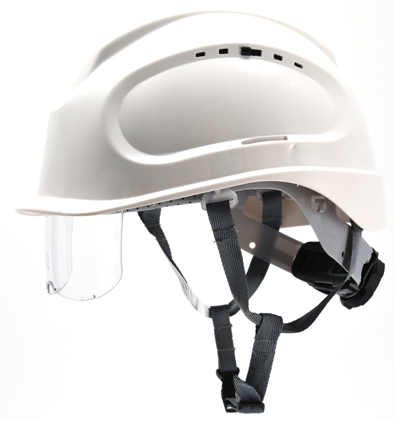 Yota Safety - Safety Helmet with visor + chin Strap - White